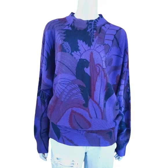 Vintage 80s deWall Sweater Wool Blend Black Panther Print Oversized Fit - Picture 2 of 9